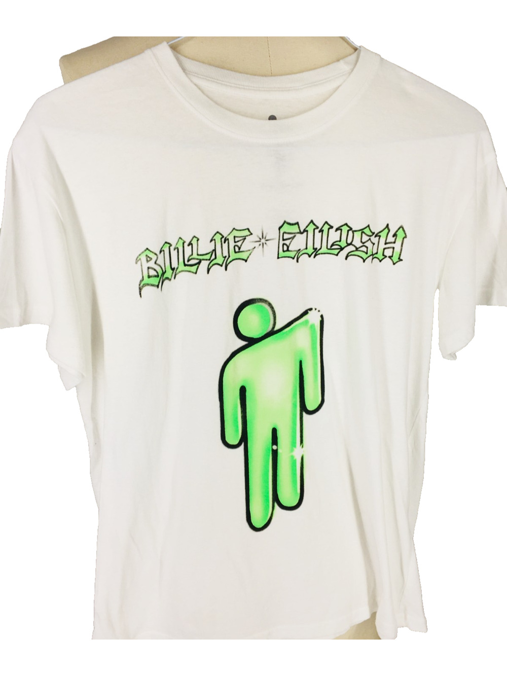 Billie Eilish Womens 100% Cotton Short Sleeve T Shirt White Lime Size Large